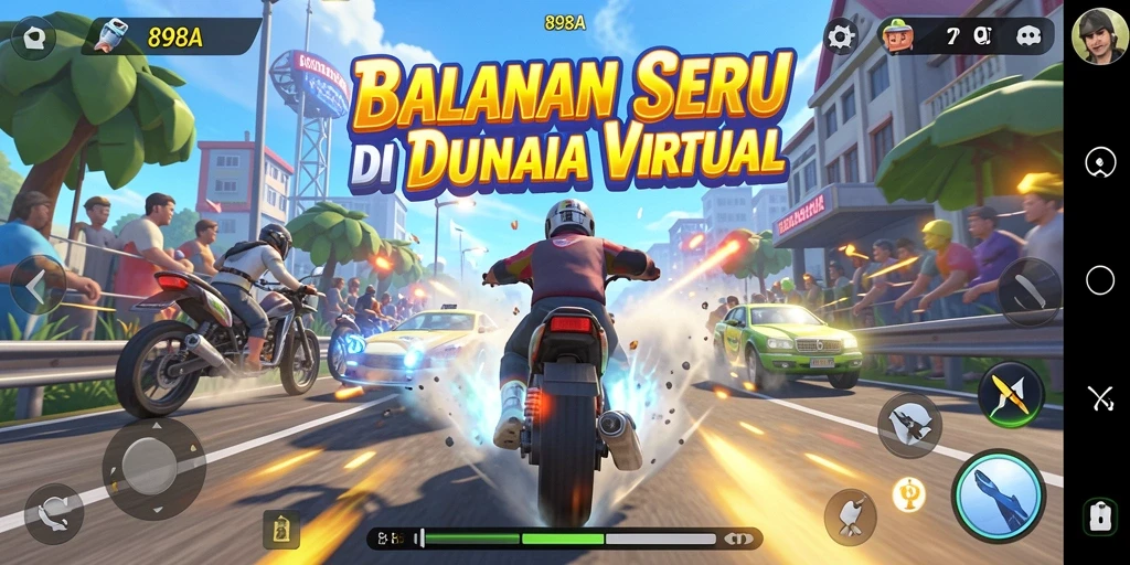 Tangkapan layar utama yang menunjukkan aksi balapan penuh kecepatan.