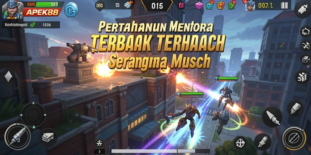 Tangkapan layar APEK88 menunjukkan aksi menara pertahanan melawan gelombang musuh.