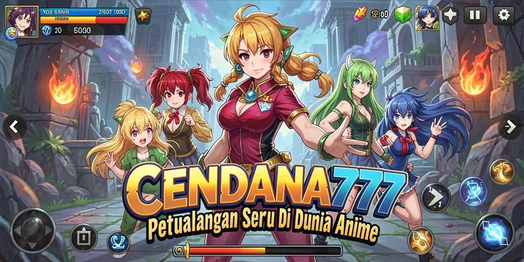 Tampilan gameplay seru dari CENDANA777 dengan karakter anime.