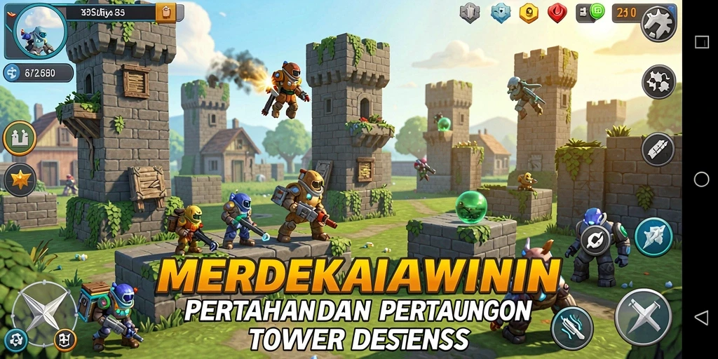 Tampilan gameplay <strong>MERDEKAWIN</strong> yang seru dan strategis dalam Tower Defense.