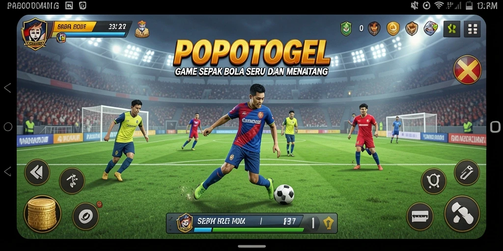 Tampilan gameplay seru dalam game sepak bola POPOTOGEL.