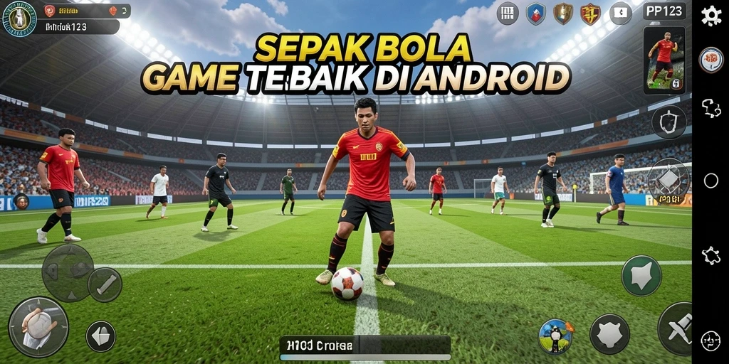 Screenshot gameplay PP123 menampilkan aksi seru di lapangan sepak bola.