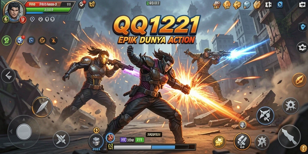 Screenshot gameplay QQ1221 menampilkan aksi seru dalam pertarungan.