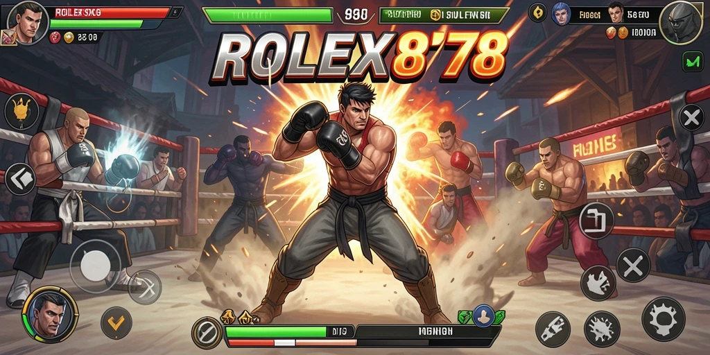 Gameplay pertarungan seru dalam ROLEX878 menunjukkan aksi karakter.