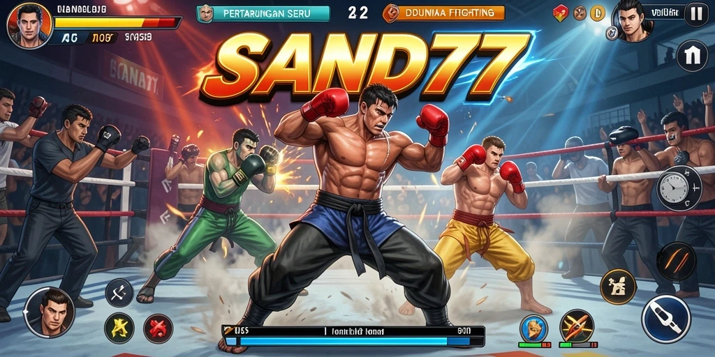 Tampilan gameplay SAND77 menampilkan aksi pertarungan yang intens dan mendebarkan.