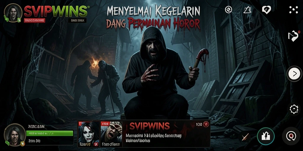 Screenshot SVIPWINS menampilkan suasana menyeramkan dan gameplay yang intens.